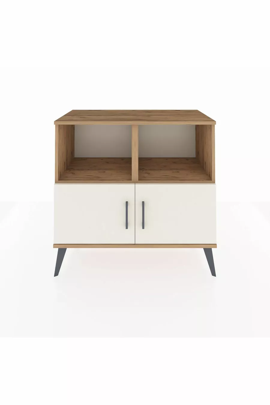 Commode Hyperion 2 étagères 2 portes Pin-Ambre/Pin