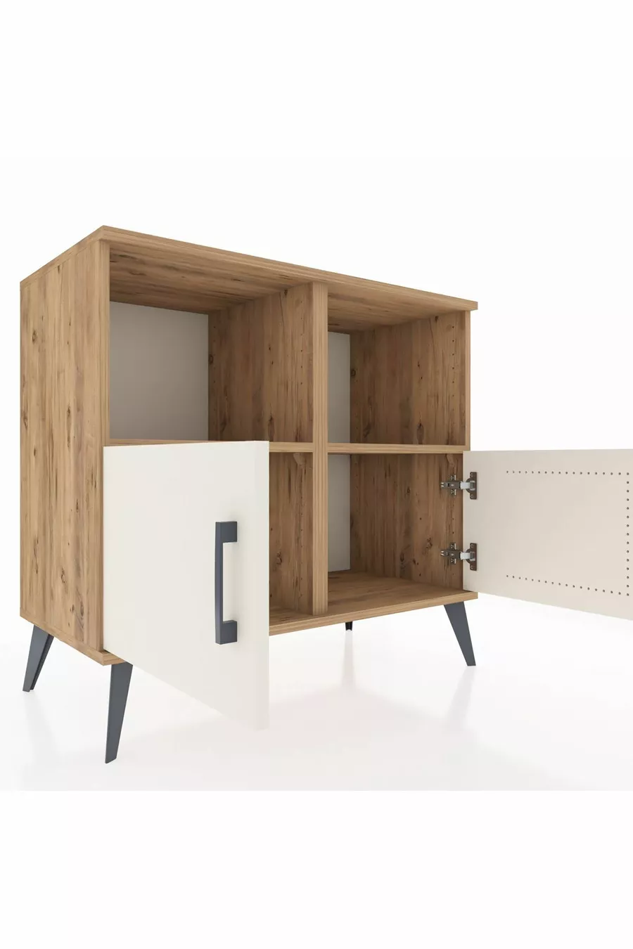 Commode Hyperion 2 étagères 2 portes Pin-Ambre/Pin