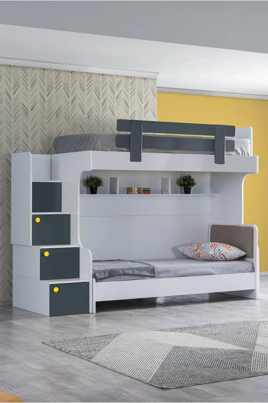 Letto a castello, Letto a castello Metris con scaletta 2 posti - Antracite