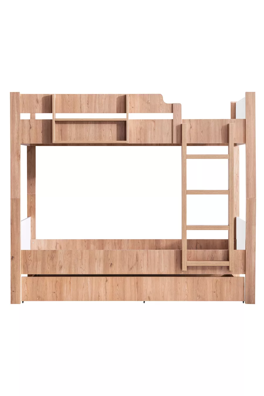Bunk Bed, Asia Detachable Bunk Bed with Trundle, Walnut - White + 2 Comfort Mattresses