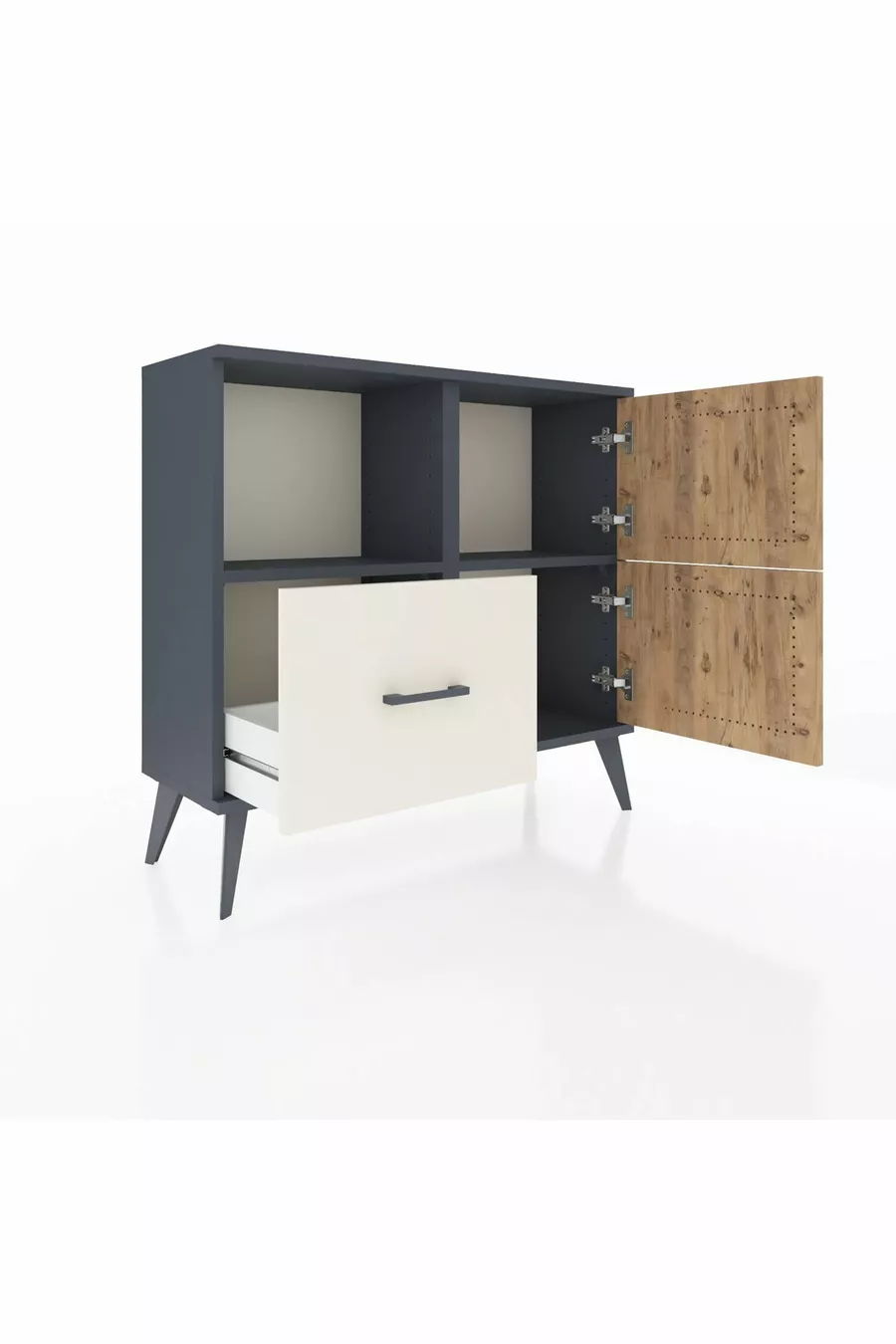 Commode Arges avec 2 étagères, 1 tiroir, 2 portes Anthracite-Sapin/Pierre de lune