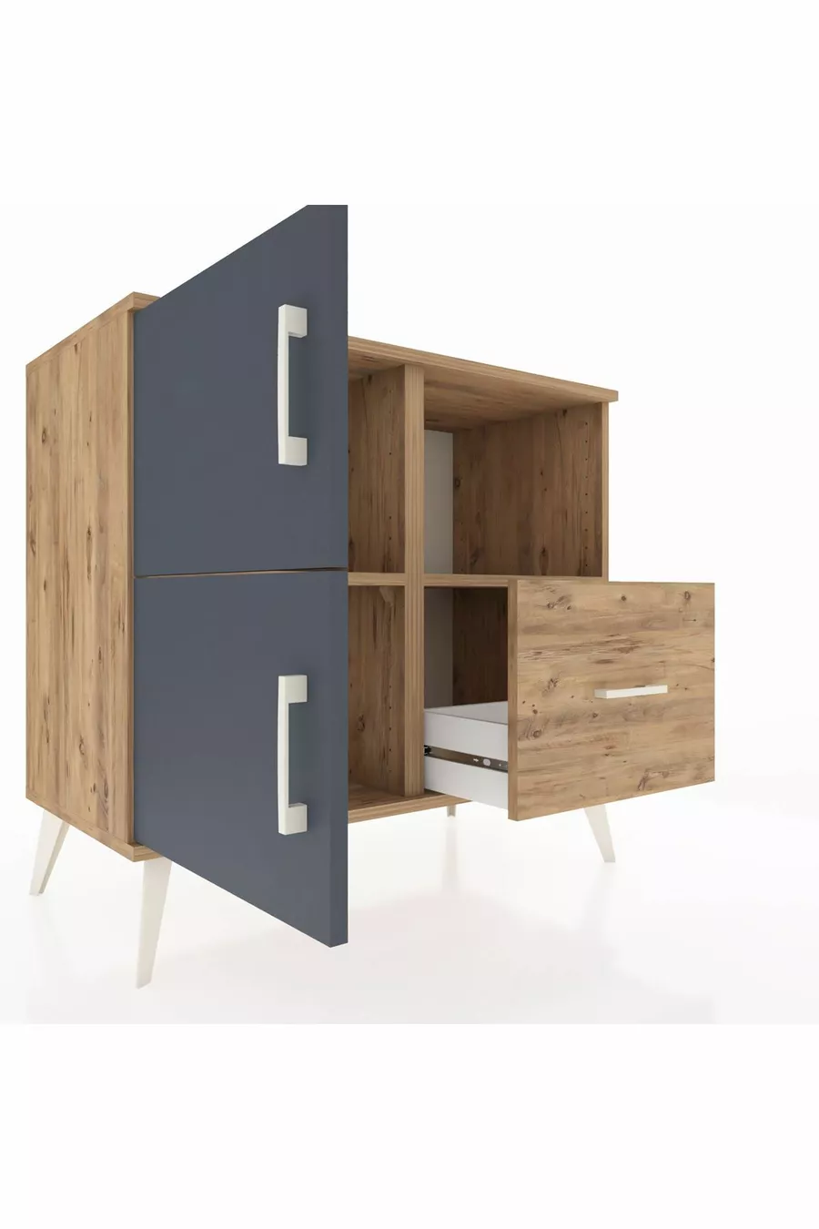 Hyperion Dresser with 2 Shelves, 1 Drawer, and 2 Doors, Pine-Anthracite/Pine