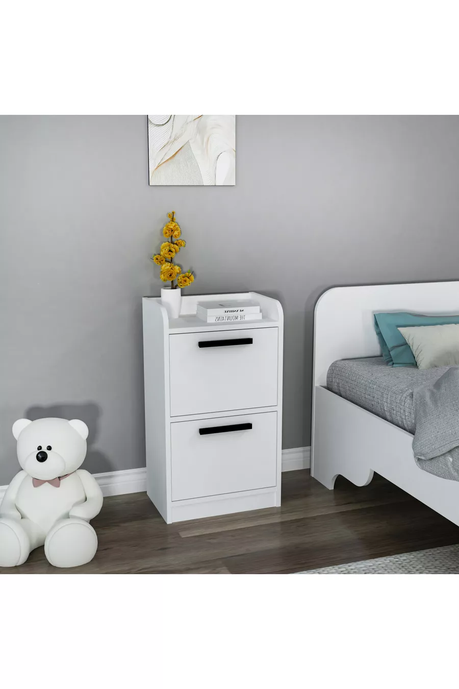 Luses 2 Çekmeceli Modern Tasarım Genç Odası Komodin, Beyaz - Luses