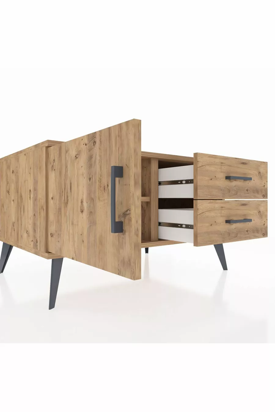 Kronos Dressoir Met Eén Plank, 2 Laden En 1 Deur, Dennen-Dennen
