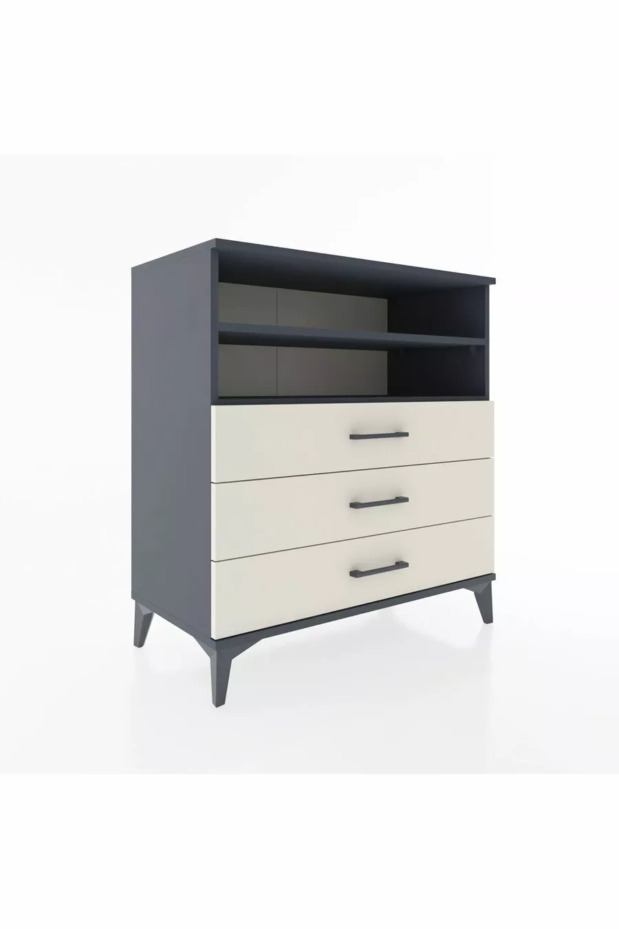 Commode Hyperion 2 étagères 3 tiroirs Anthracite-Pierre de Lune