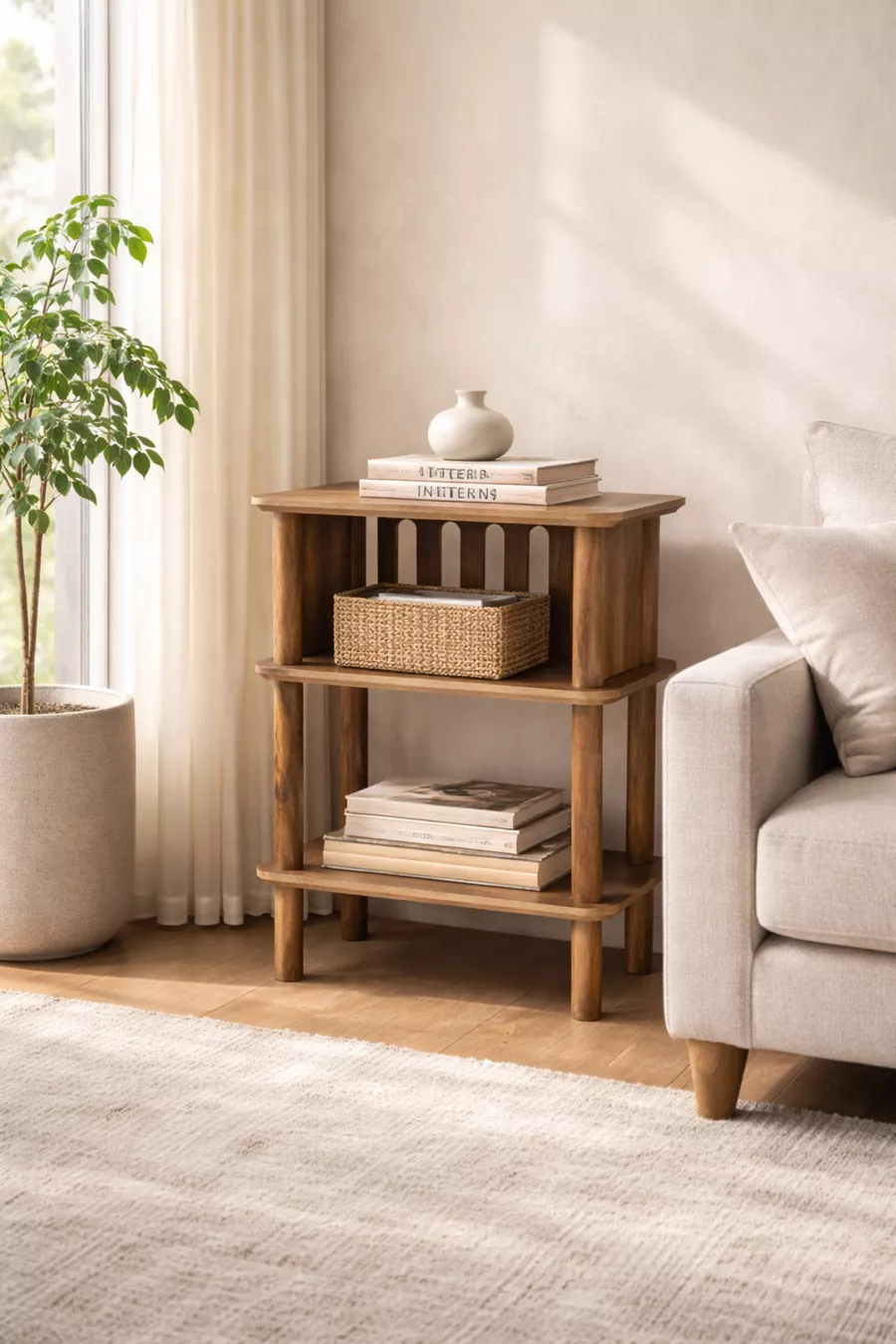 Linde Walnuss Nachttisch Minimalistisches MDF Laminat mit Holzfüßen Design; Schlafzimmer - Wohnzimmer - Büro
