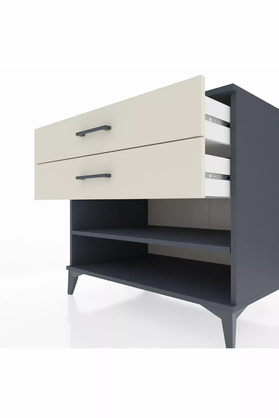 Commode Kronos avec une étagère et 2 tiroirs Anthracite-Pierre de Lune