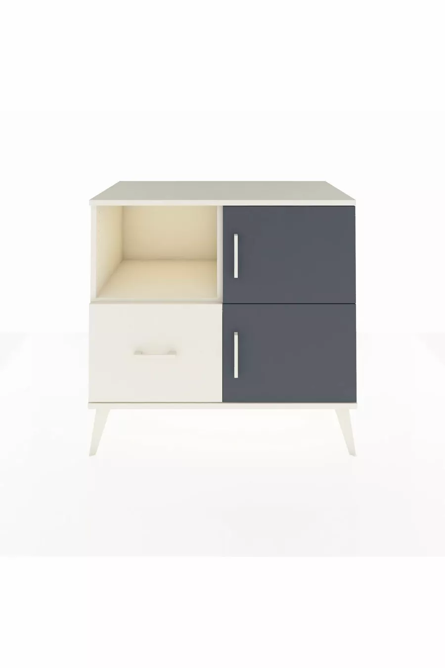 Commode Hyperion avec 2 étagères, 1 tiroir et 2 portes, couleur Pierre de lune-Anthracite/Pierre de lune