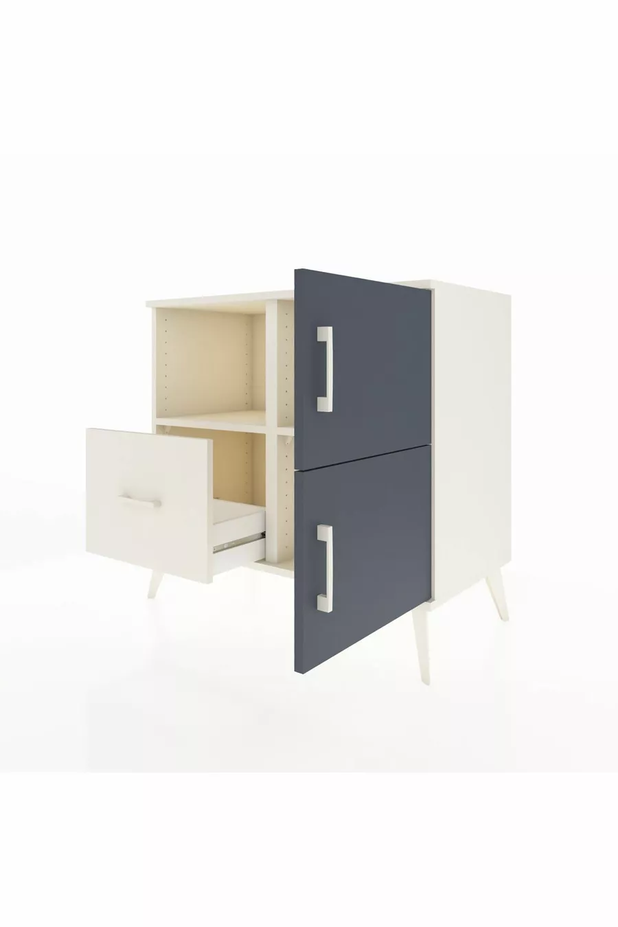 Commode Hyperion avec 2 étagères, 1 tiroir et 2 portes, couleur Pierre de lune-Anthracite/Pierre de lune