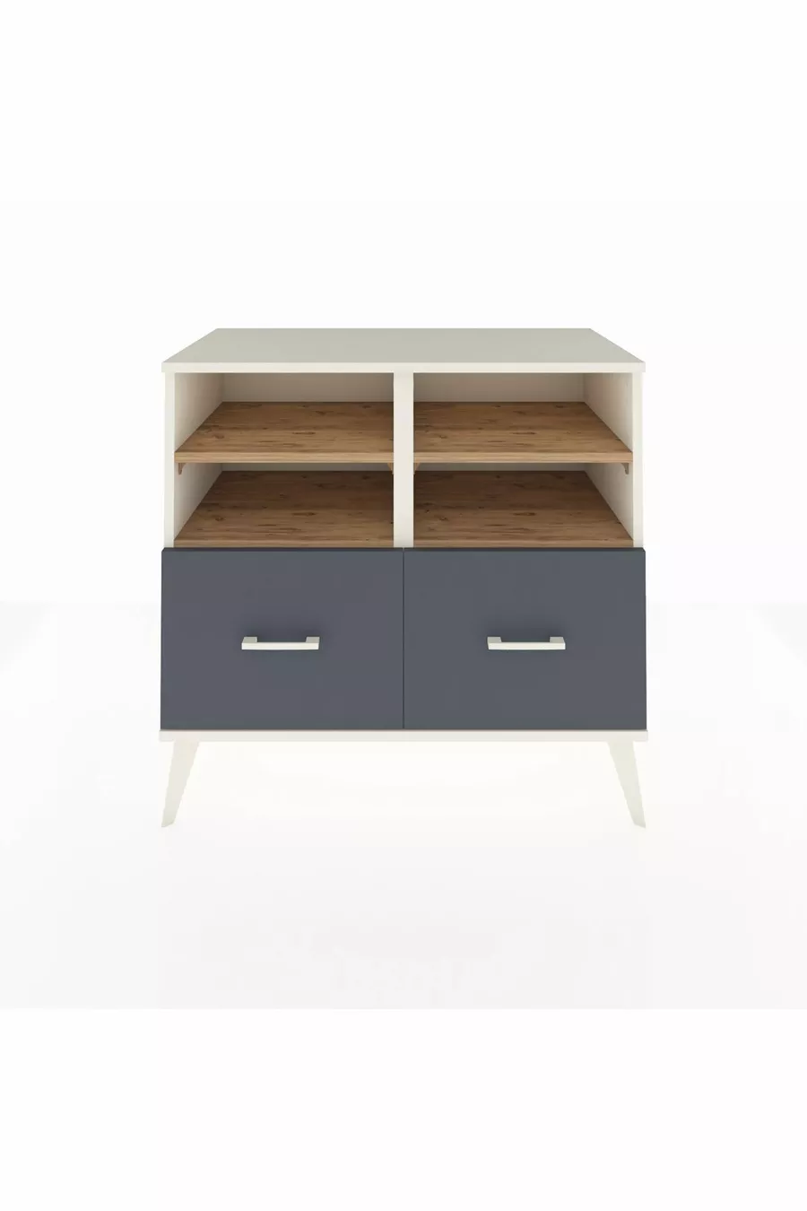 Commode Hyperion 4 étagères 2 tiroirs Pierre de Lune-Pin/Anthracite