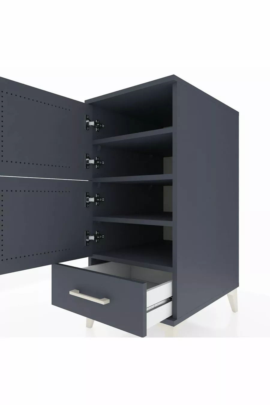 Comodino Kronos con 4 Ripiani, 1 Cassetto e 1 Anta, Antracite-Antracite