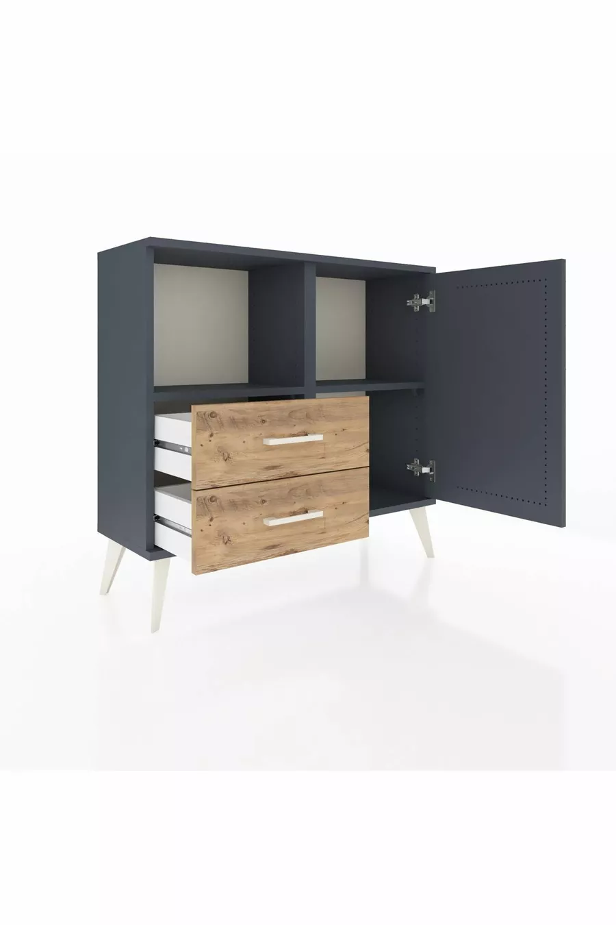Commode Arges avec 2 étagères, 2 tiroirs et 1 porte, anthracite/anthracite pin