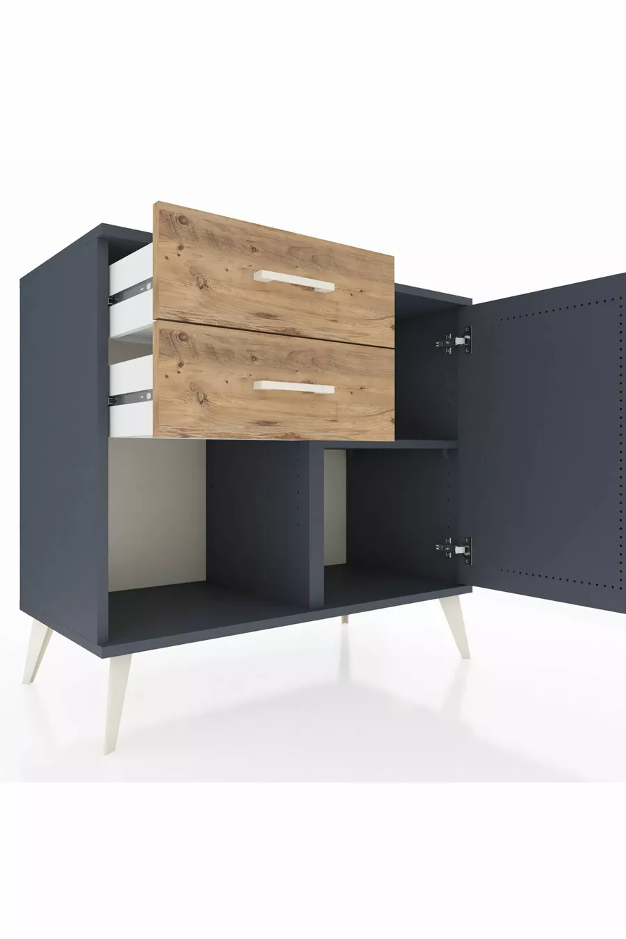 Commode Hyperion avec une seule étagère, 2 tiroirs et une porte, Anthracite-Anthracite/Sapin