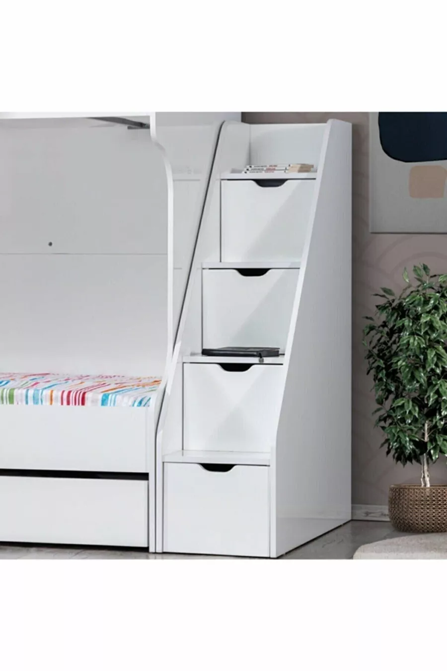 Lits superposés, Lit superposé avec tiroirs Kardem - Blanc + 2 matelas Comfort