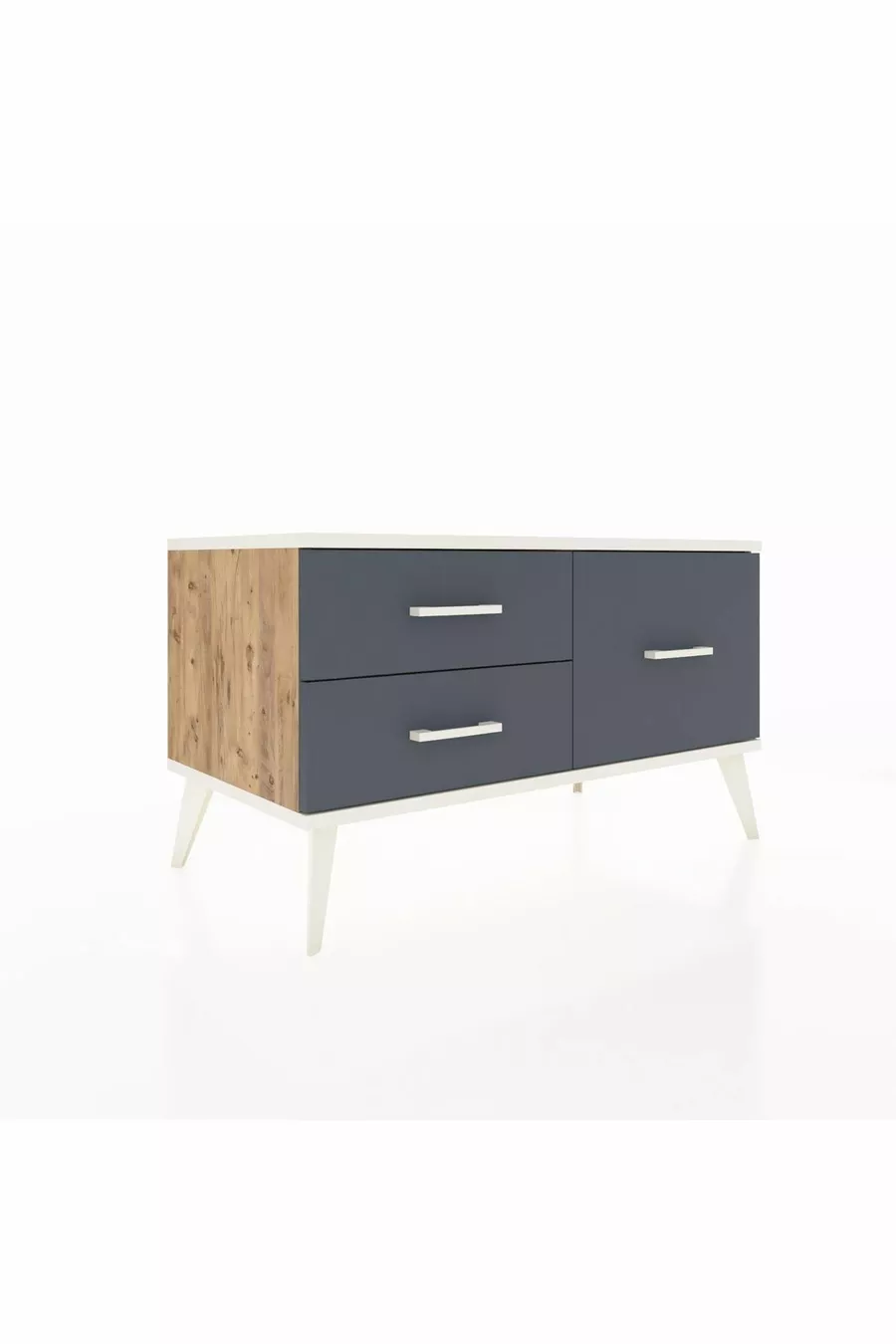 Commode Hyperion 3 étagères Pin-Pierre d'Agate/Anthracite
