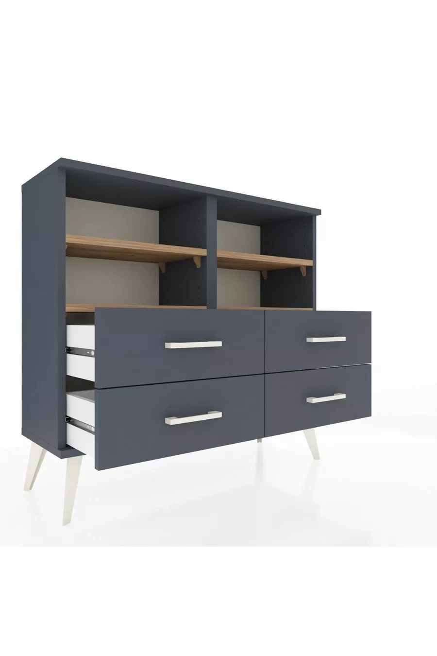 Arges Dresser 4 Shelves 4 Drawers Anthracite-Pine/Anthracite