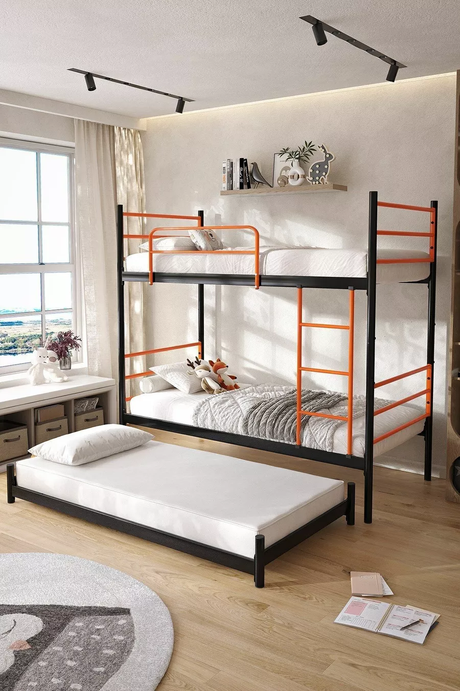 Lit superposé Trend Yavrulu Compatible avec lit 3 places Lit superposé en métal orange