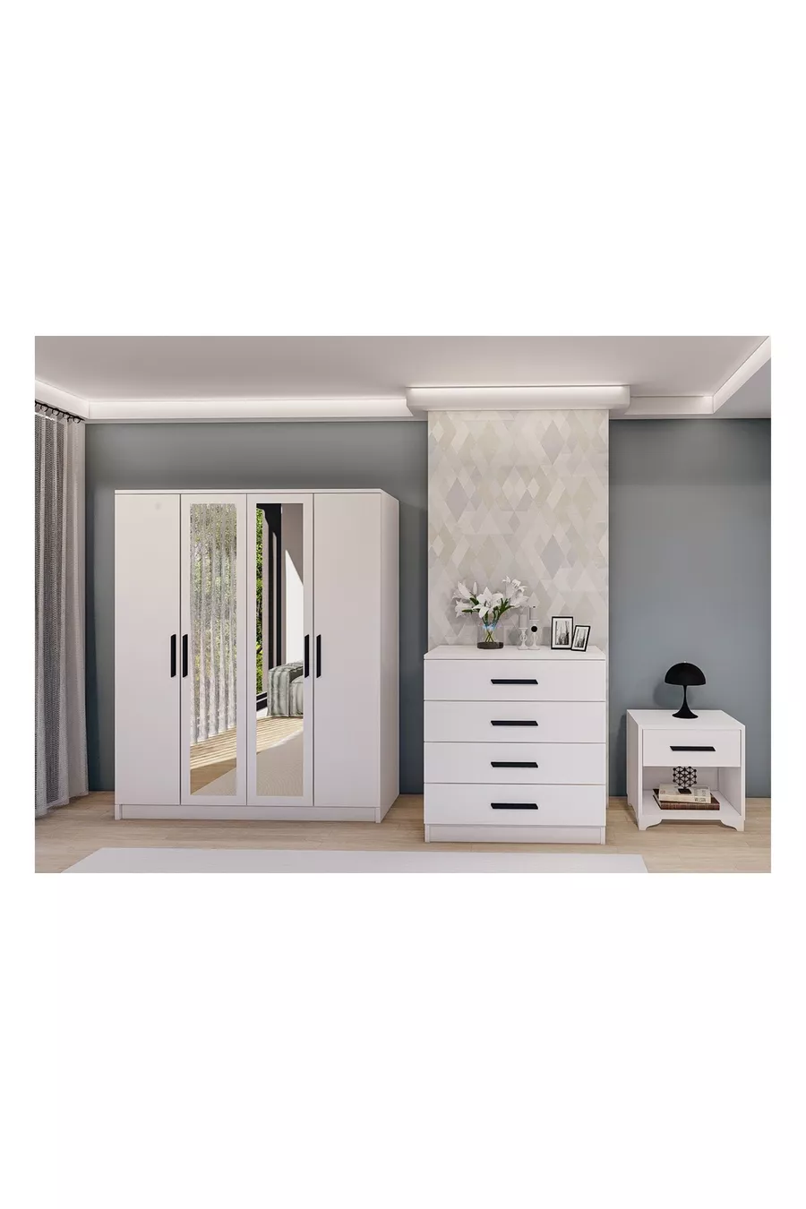 ENSEMBLE DE ARMOIRES DE CHAMBRE JEUNE AVANOS, 4 PORTES, GM