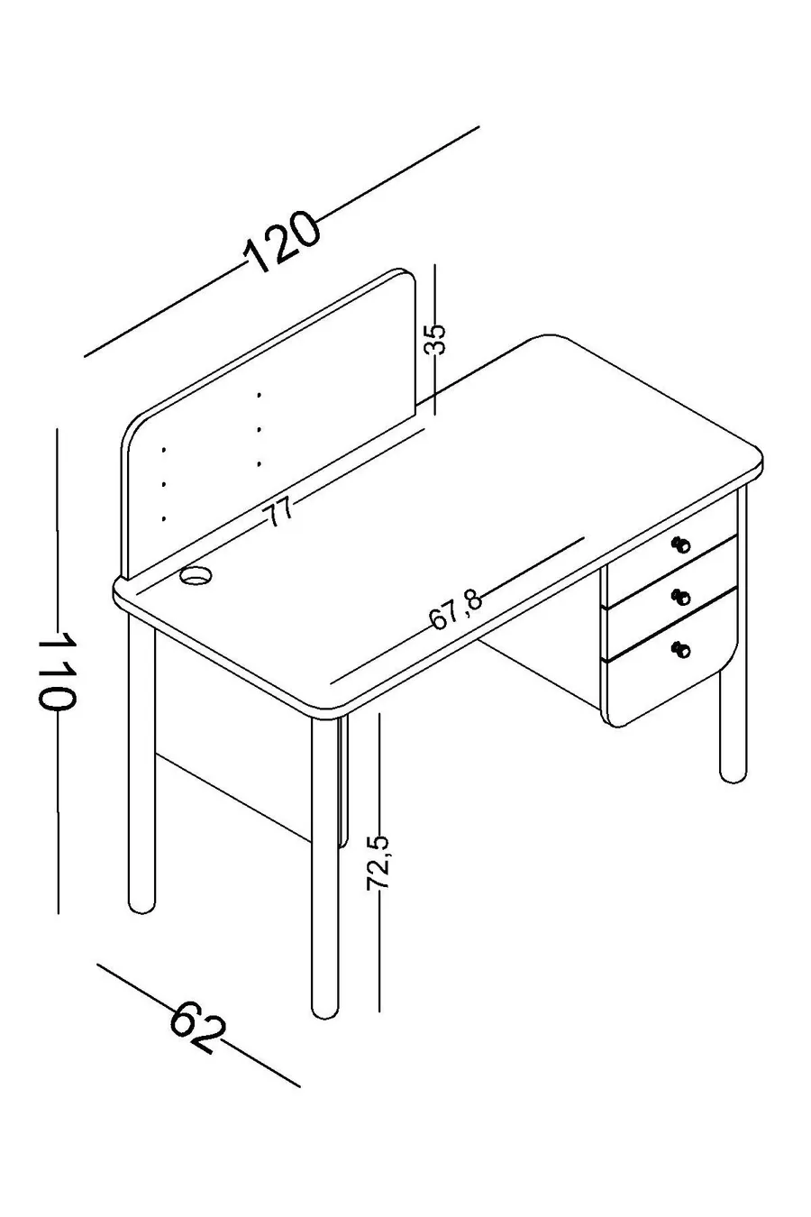 Chambre d'enfant Sofia (Armoire 3 portes + Lit simple + Bureau)