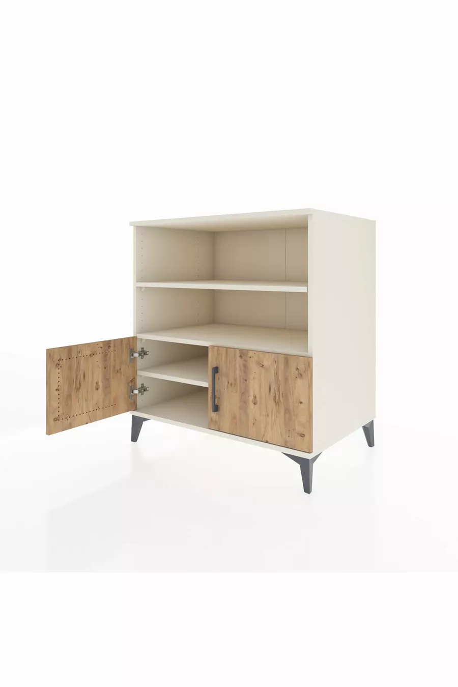 Commode Kronos 3 étagères 2 portes Pierre de lune-Pin