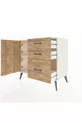 Commode Hyperion à une étagère, 3 tiroirs et 2 portes, Pierre de lune-Pin