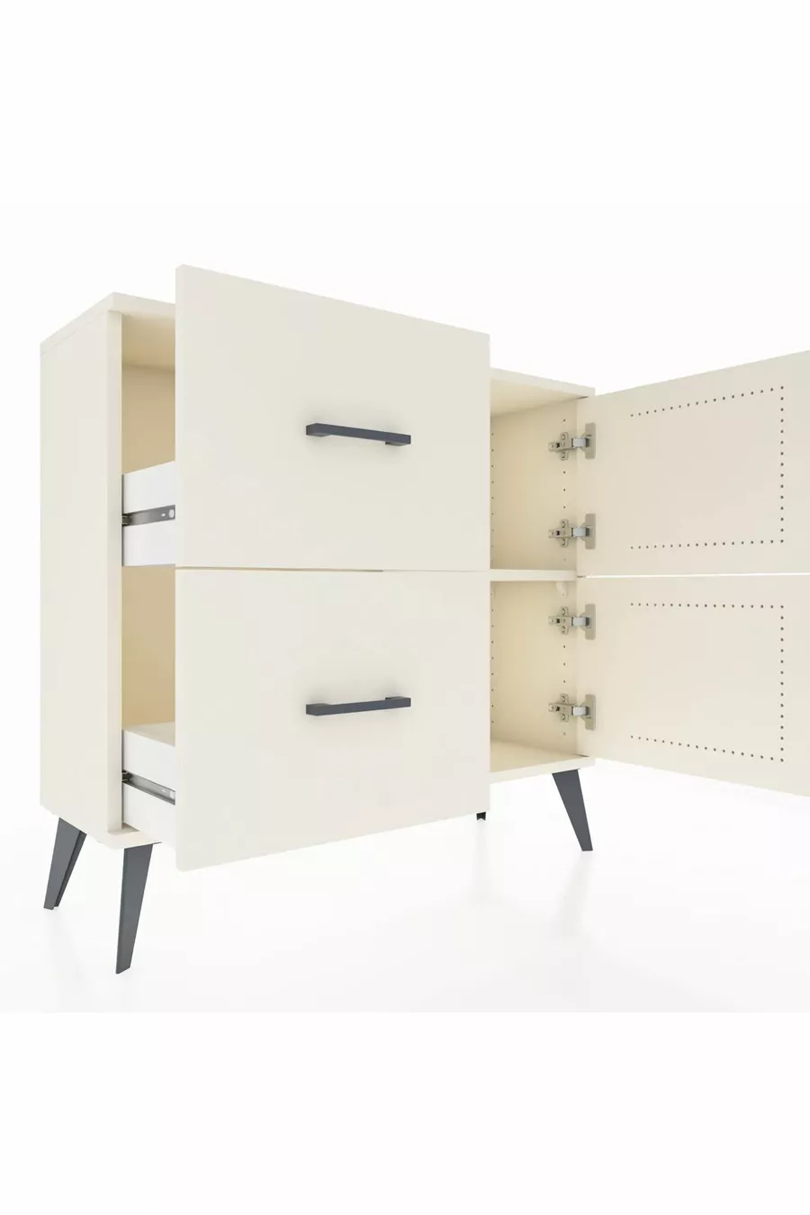 Commode Arges avec une étagère, 2 tiroirs et 2 portes, Pierre de lune-Pierres de lune