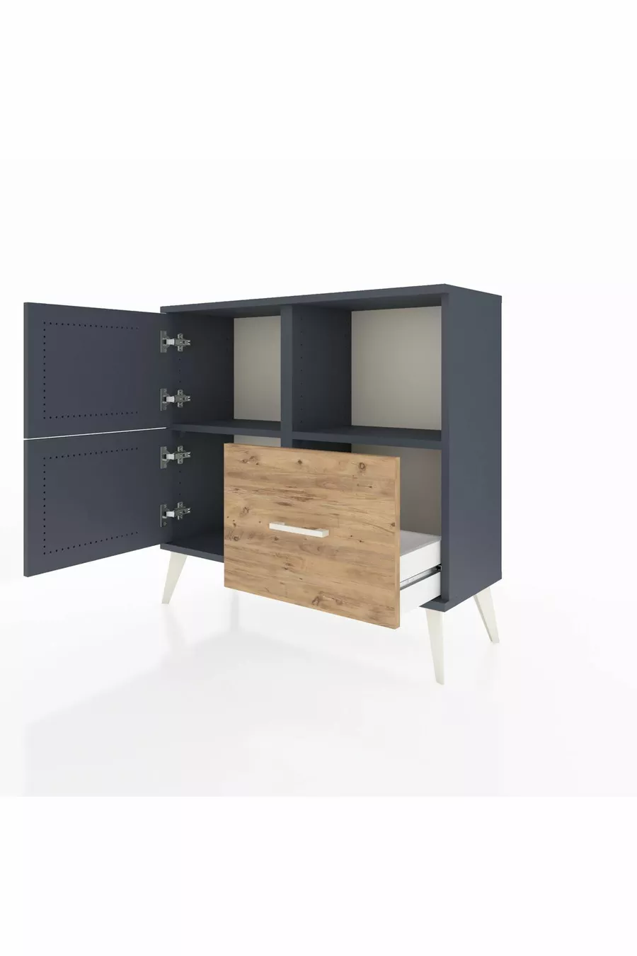 Commode Arges avec 2 étagères, 1 tiroir, 2 portes Anthracite-Anthracite/Sapin