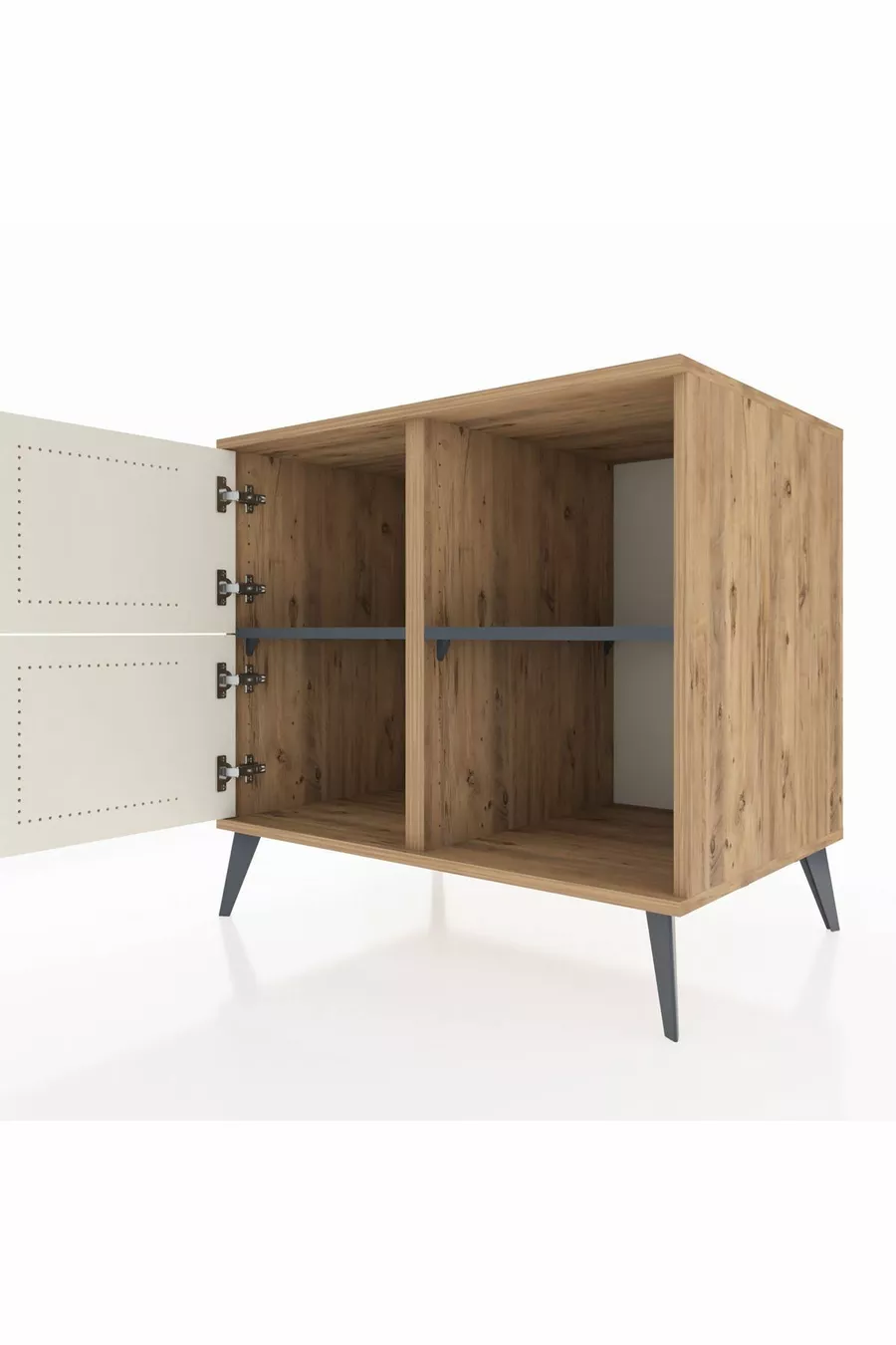 Commode Kronos 2 étagères 2 portes Pin-Quartz/Anthracite