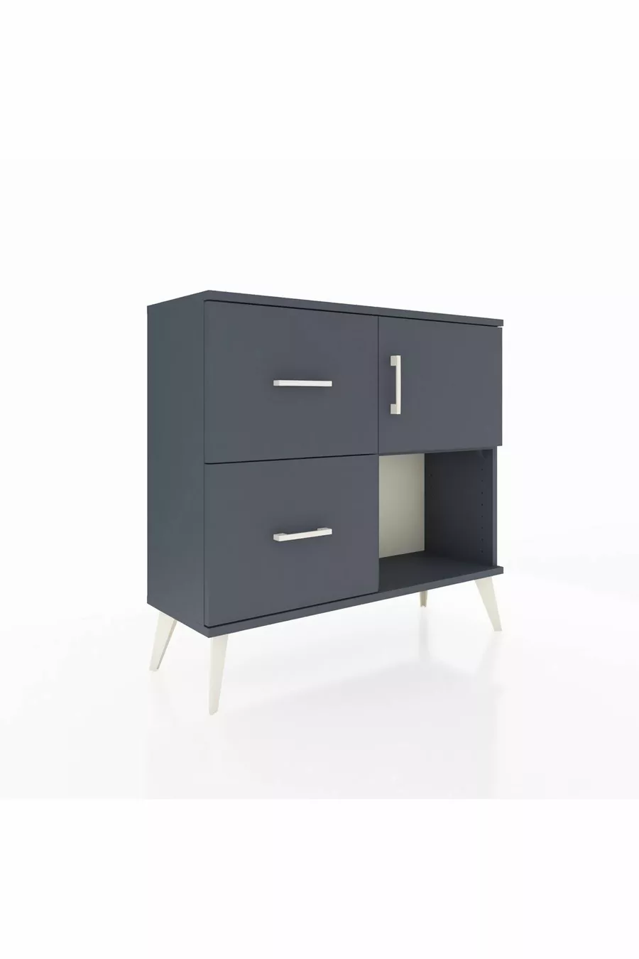 Commode Arges avec une étagère, 2 tiroirs et une porte, Anthracite-Anthracite