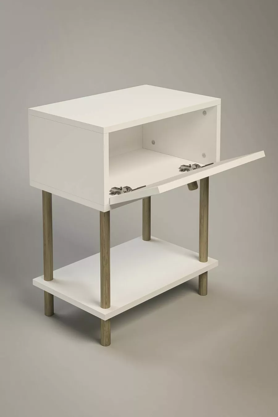 Table de chevet moderne avec couvercle rabattable et étagère, organisateur de chevet pour chambre, table d'appoint sur pieds en bois - Blanc