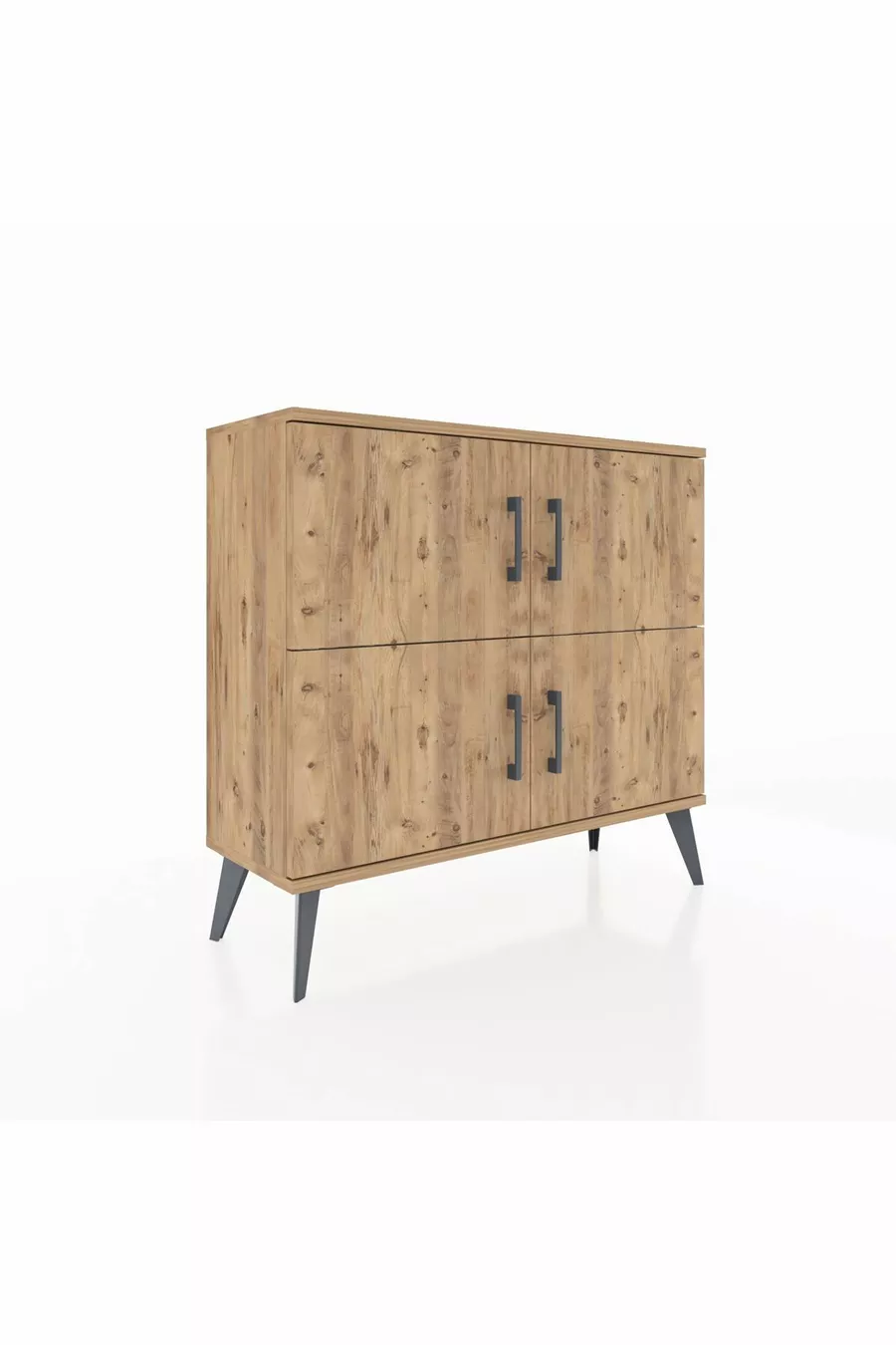 Commode Arges 2 étagères 4 portes Pin-Pin/Pierre de lune