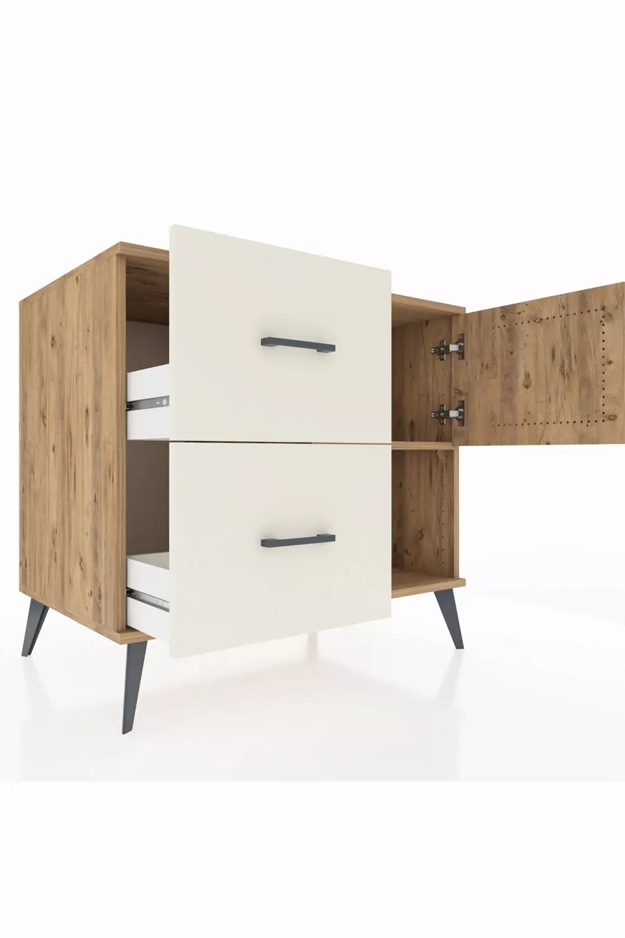 Commode Kronos avec une seule étagère, 2 tiroirs et une porte, pin-pin / pierre de lune