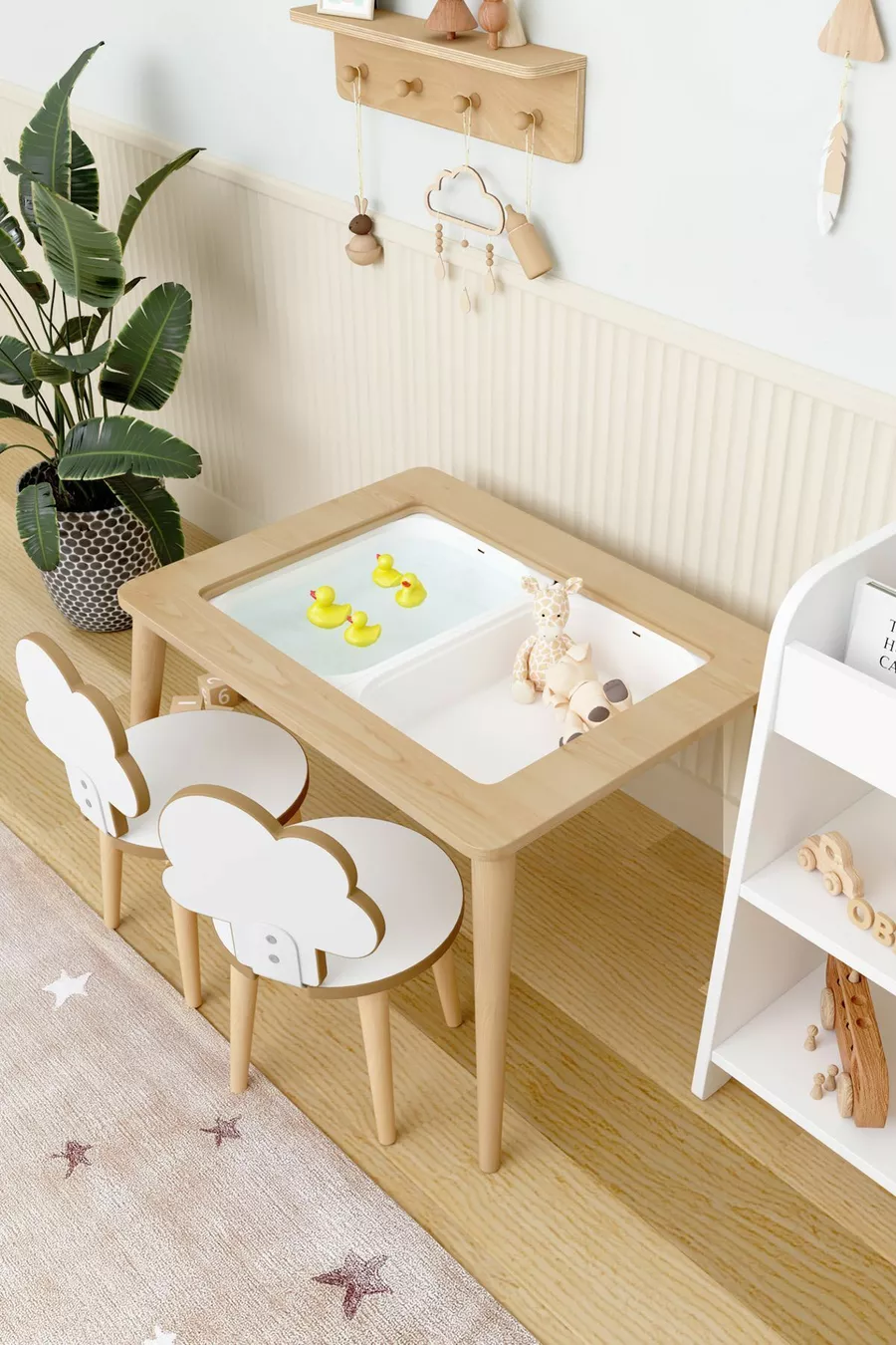 Table d'activité en bois avec 2 chaises, résistante à l'eau pour enfants