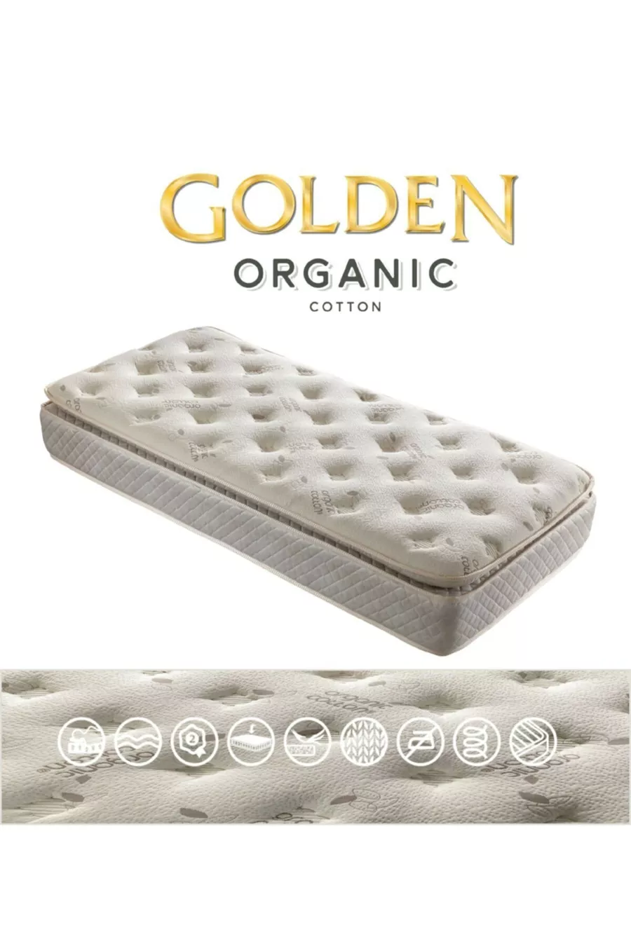 Matelas à ressorts orthopédique Golden avec surmatelas en plumes d'oie * Matelas bébé en coton biologique
