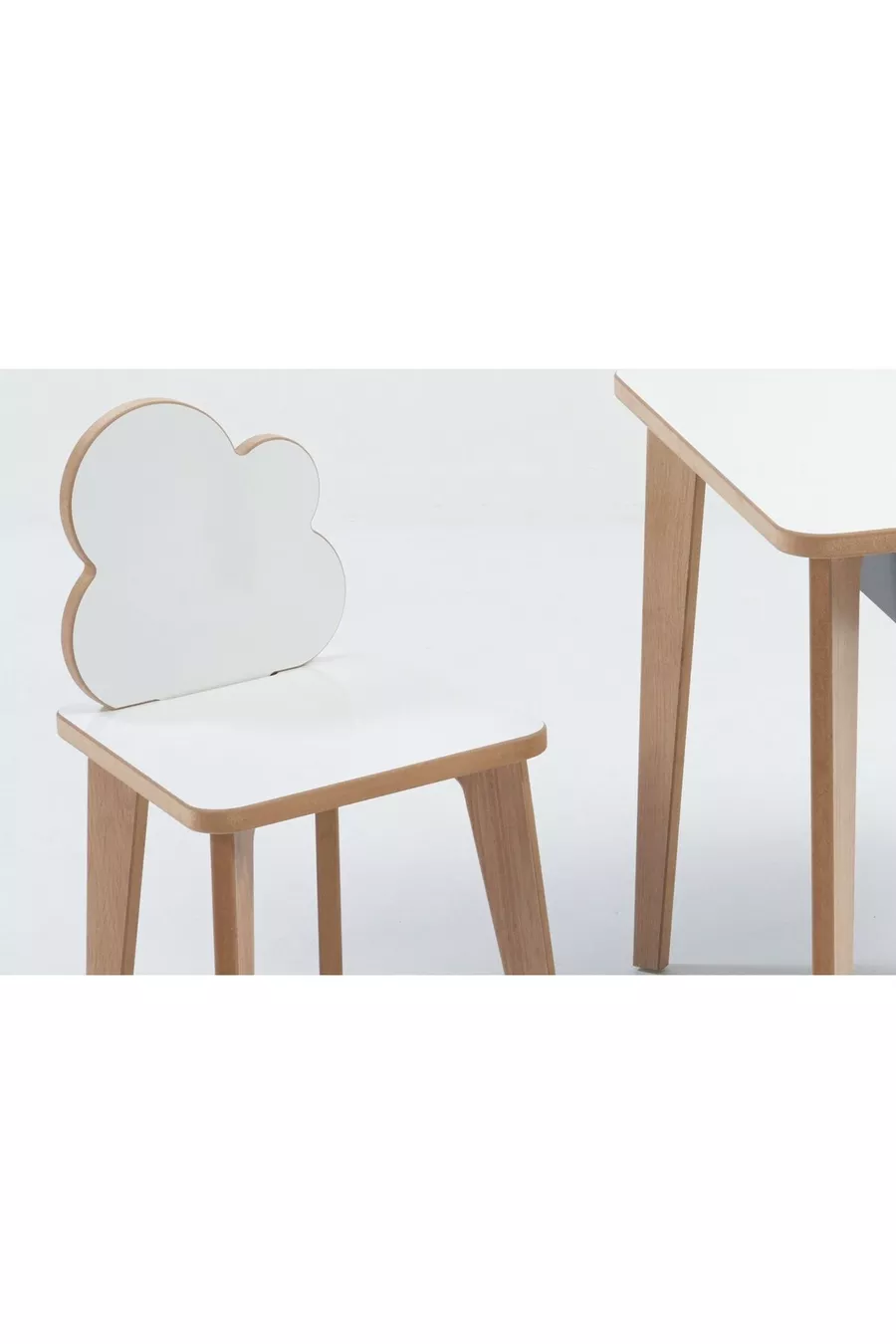 Houten Kinderactiviteiten Tafel en Stoel Set - Met Wolkenfiguur, Schrijf- en Veegbaar Oppervlak - Met Lade - Rechthoekig