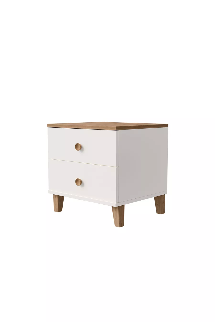 Table de chevet VENTO à 2 tiroirs avec panier - Blanc