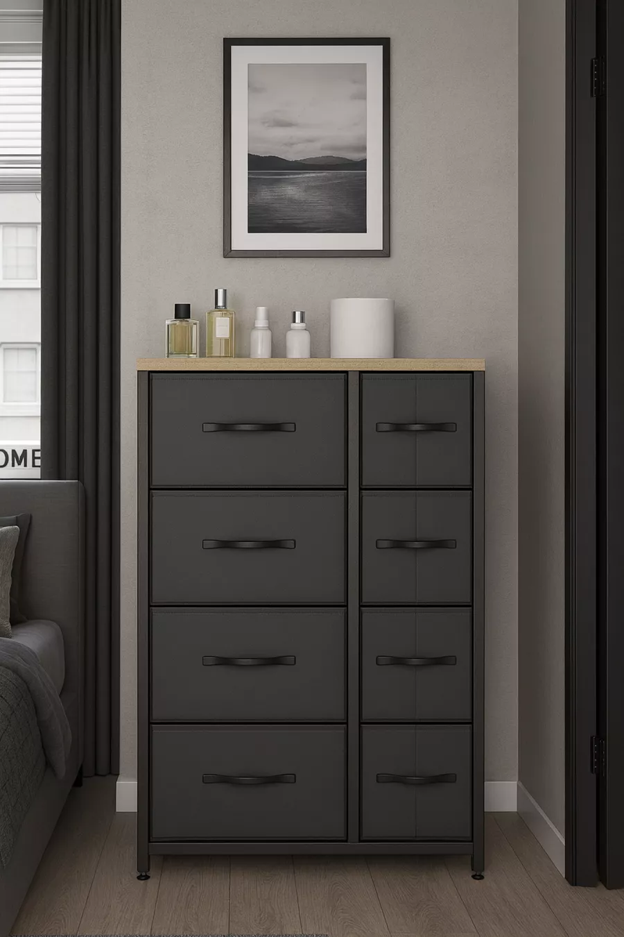 Commode à 8 tiroirs en cuir, organiseur de chambre à coucher avec tiroirs, organiseur de chambre d'enfant avec tiroirs