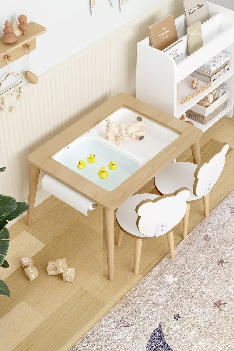 Table d'activité en bois avec 2 chaises, résistante à l'eau pour enfants