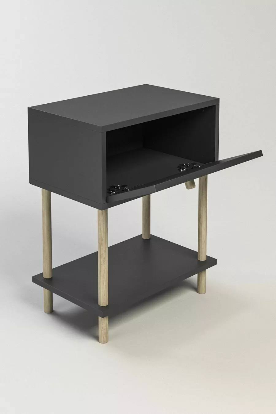 Chevet moderne avec étagères et abattant, organiseur de chevet pour chambre à coucher, table d'appoint en bois avec pieds - Anthracite