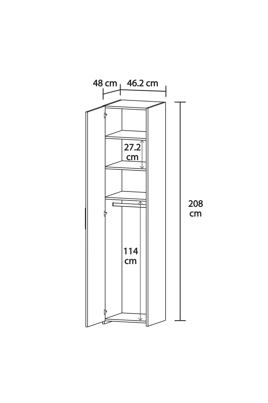 Retro-4 Wardrobe with 3 Shelves, 1 Door, and Straps, White