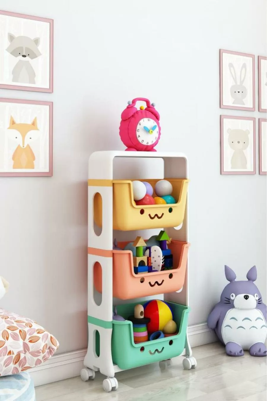 3-laags Speelgoedkast, Speelgoed Organizer, Speelgoedkast met Mand