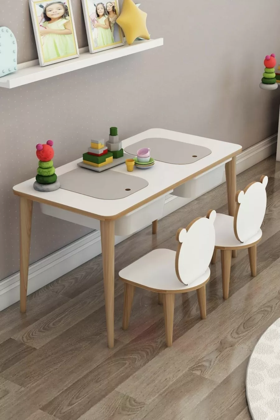 Kinderbureau Speel- en Activiteitentafel Zomer-Winter Dubbele Tafel met Stoelen
