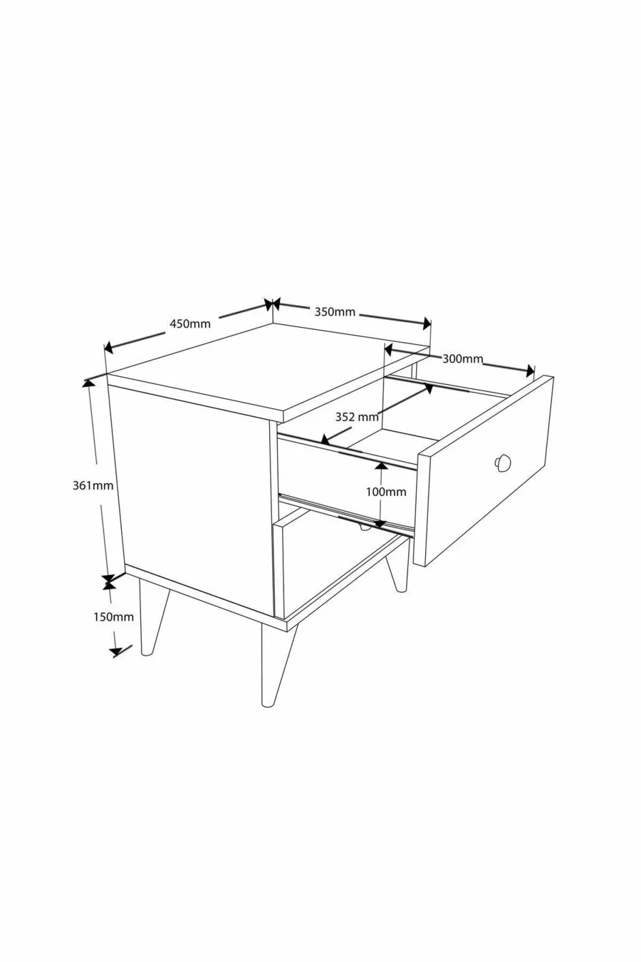 TABLE DE CHEVET MONA 2 TIROIRS HAT