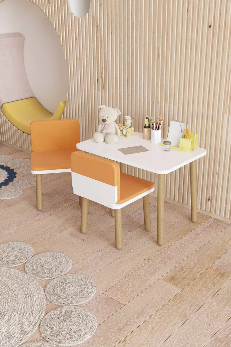 Table pour enfants effaçable-activité-Table de travail pour enfants avec 2 chaises et housses