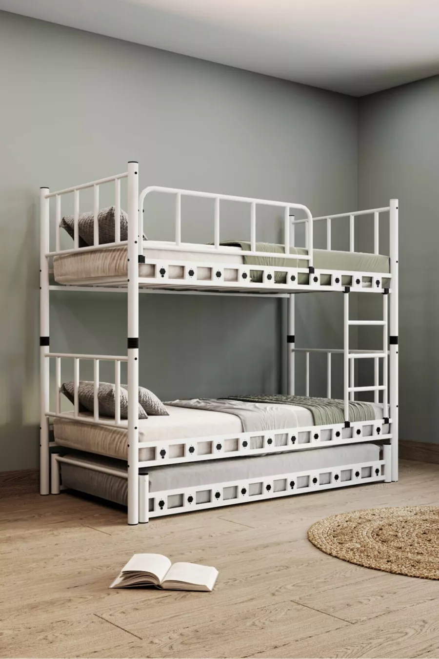 Zambak Yavrulu Jongenskamer Stapelbed en Bedframe Metaal Wit