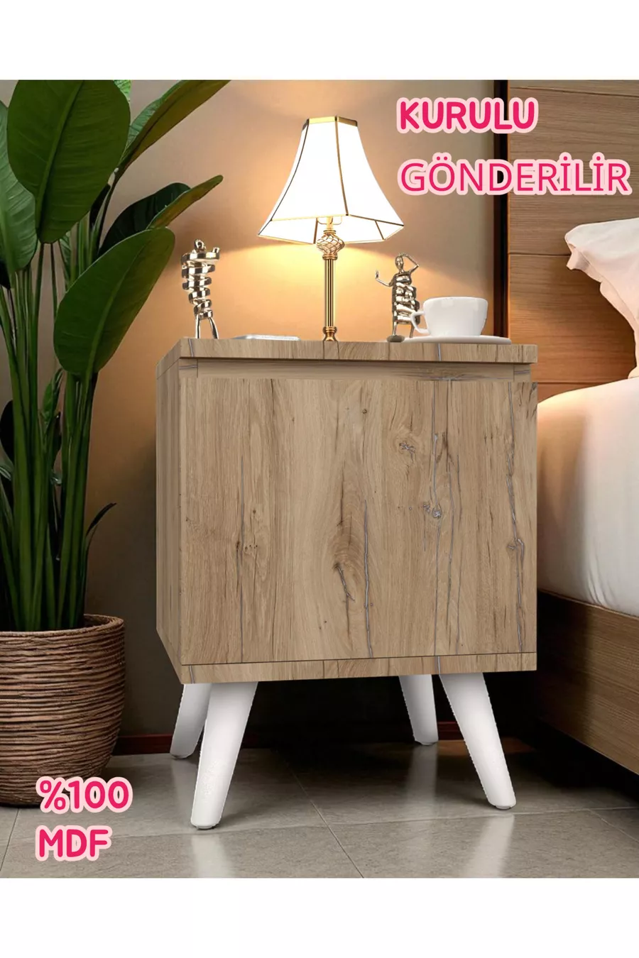 Table de chevet Gimli avec compartiment secret, MDF, assemblé, ne nécessite pas de montage