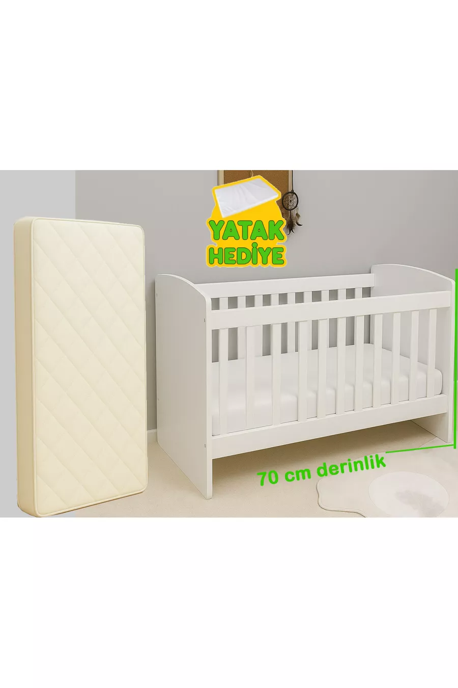 Rocking Deep Baby Cradle with Adjustable Height (Bed Included)