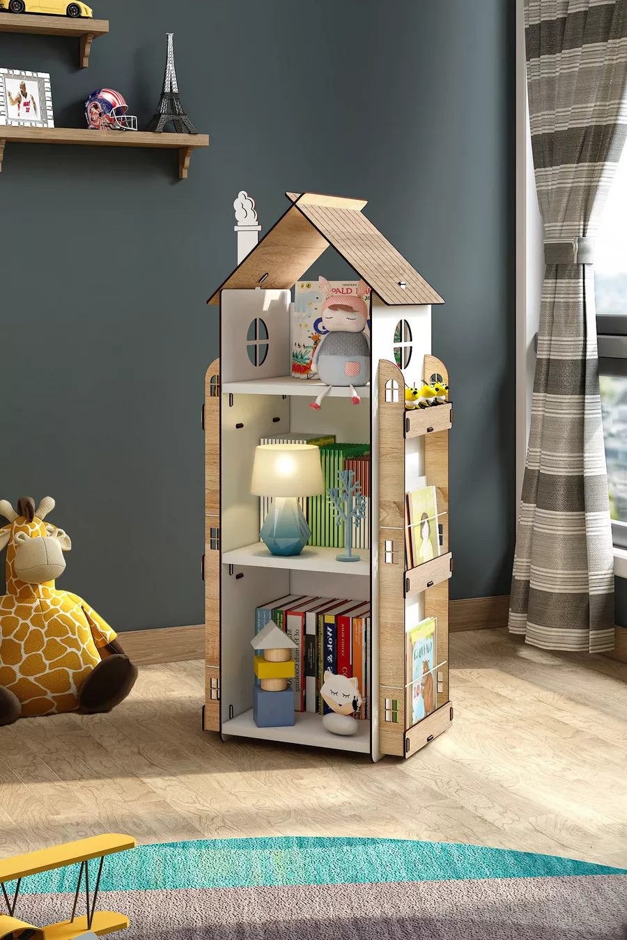 Roofy 9 Regal Holz Montessori Kinderzimmer Pädagogisches Bücherregal Skandinavischer Stil Montessori Bücherregal