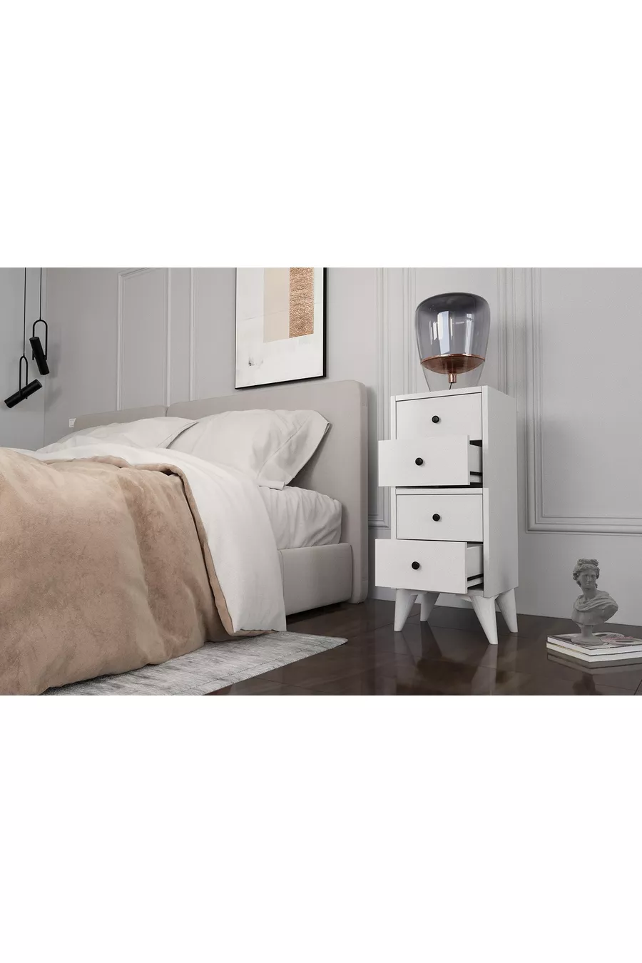 WHITE NIGHTSTAND WITH DRAWERS -C