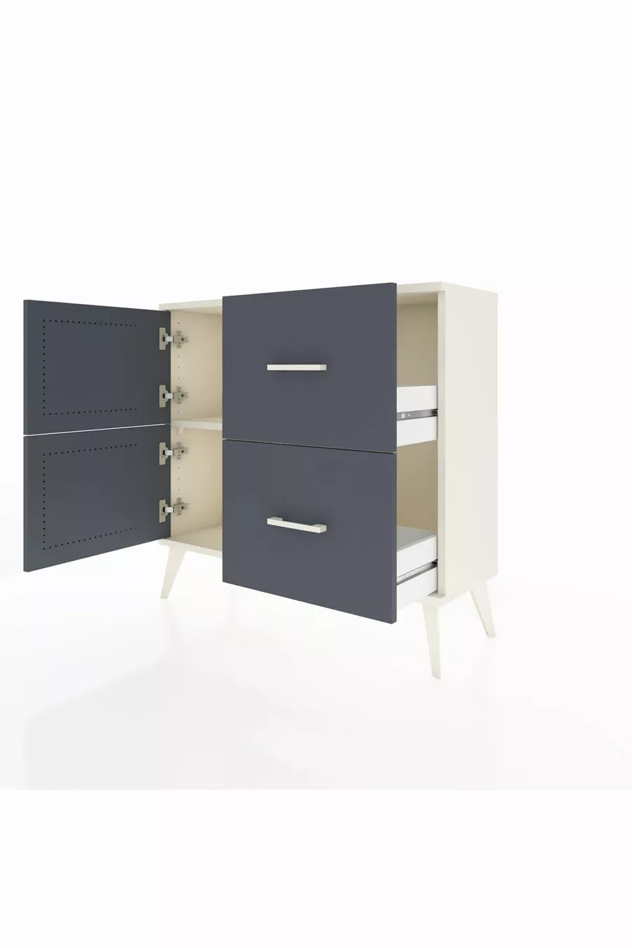 Cassettiere Arges con un Ripiano, 2 Cassetti e 2 Ante, Giada-Antracite